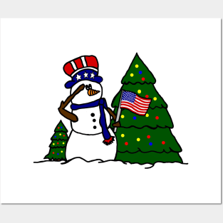 American Patriotic Christmas Snowman Posters and Art